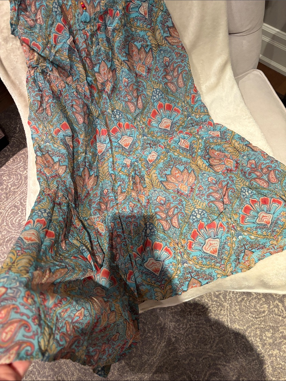 Boho Tiered Maxi Tunic - Teal Floral - Picture 7 of 9